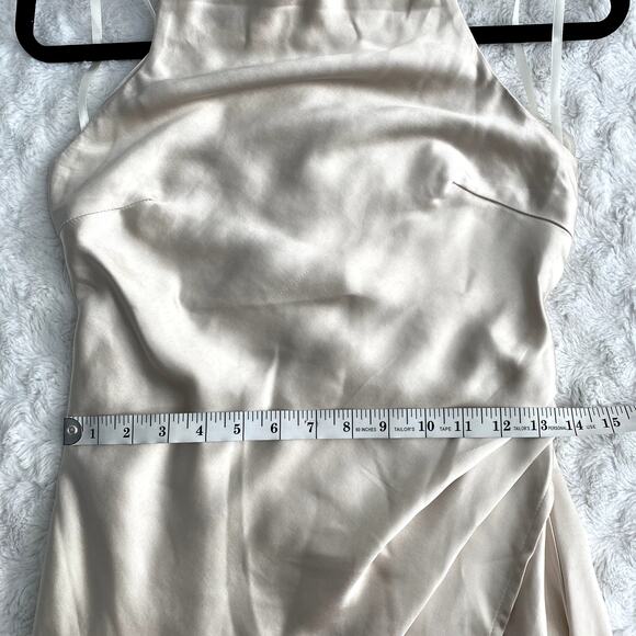 NEW Hello Molly Oyster Cream Heavy Heart Halter Satin Open Back Mini Dress S - Picture 9 of 10